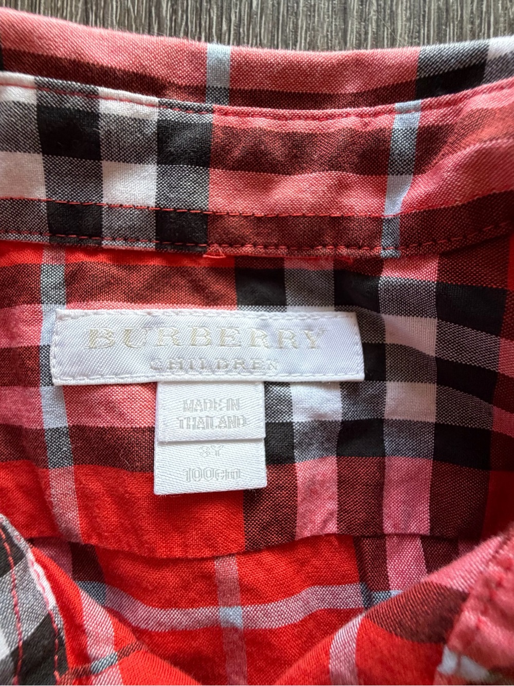 Burberry Red Plaid Short-Sleeve Button-Down Shirt for Kids - Picture 2 of 4